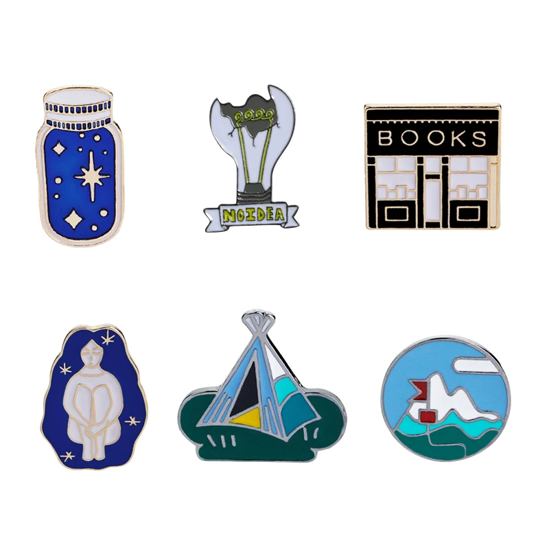 Travel the world Badges Wishing Bottles Books NO IDEA Bolb Metal Enamel Pins Cartoon Brooches Jackets Clothes Lapel Pin Jewelry | Украшения