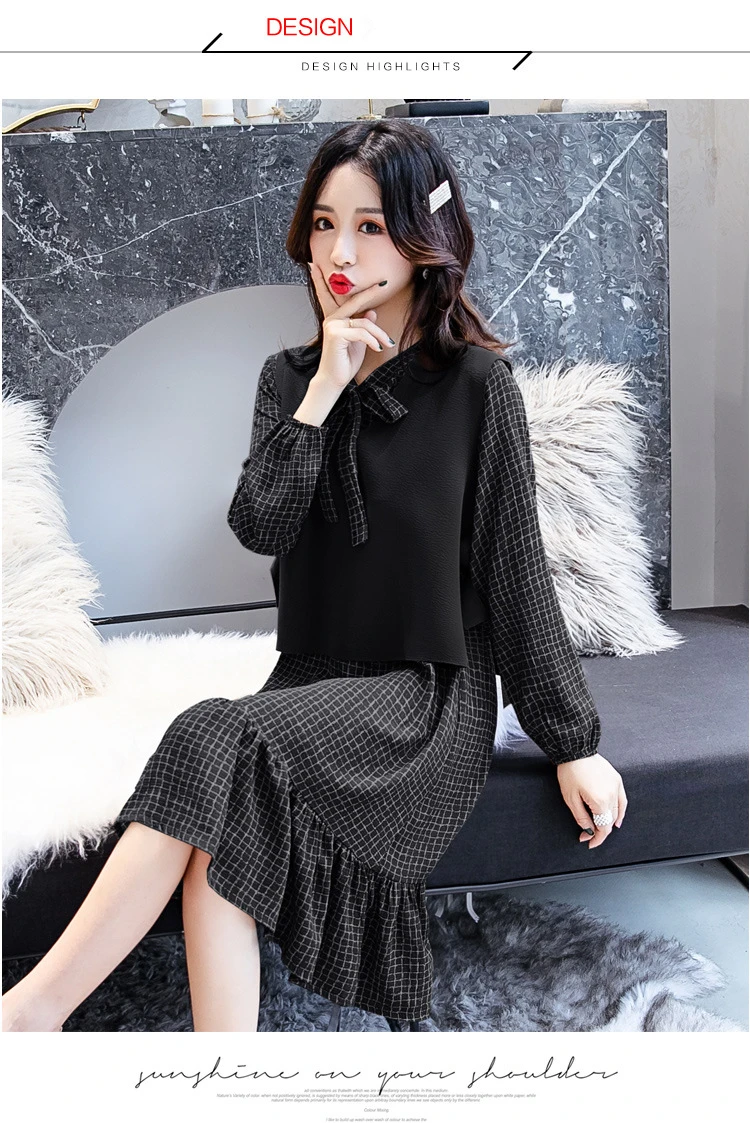 Fashion Womens Breastfeeding Dresses Autumn Winter Maternity Pregnant Nursing Dress 2 Pcs Long Sleeve Ruffles Pregnancy Clothes (6)