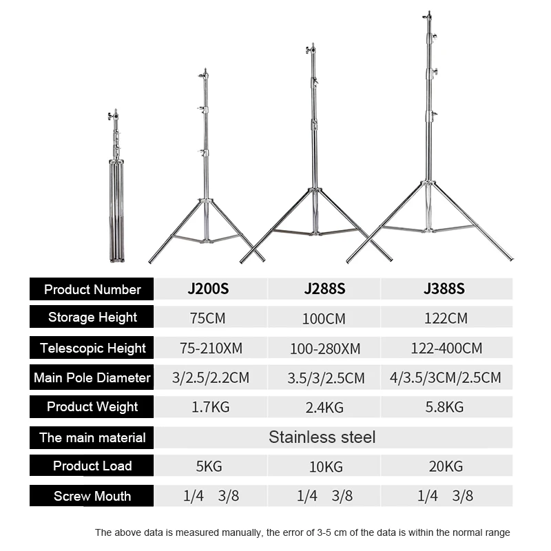 Selens 2.1/2.8/4M Multifunctional Stand Stainless Steel Foldable Tripod for Studio Softbox Light Mic Photography Equipment