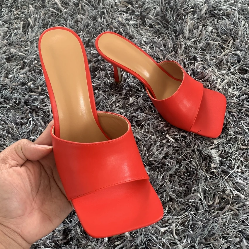 Summer Women Pumps Square Toe High Heel Shoes Ladies Heel Mules