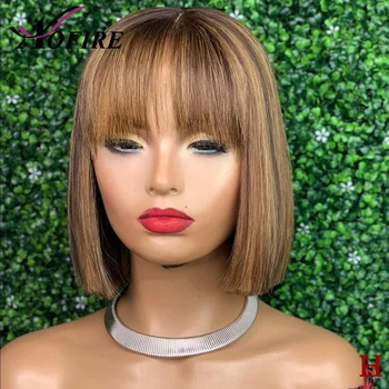 

Highlight Honey Blonde Full Lace Wig Brazilian Remy Straight Bob Human Hair Wigs For Black Women With Bangs 150 Density