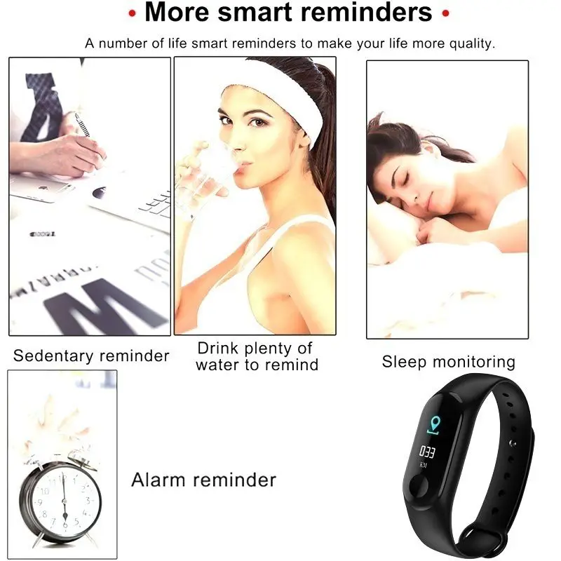 Wearable Waterproof Bluetooth Smart Band Watch Bracelet Wristband Color Screen Fitness Tracker Blood Pressure