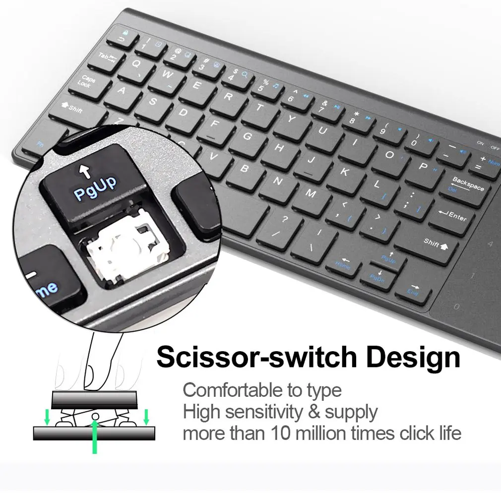 

Wireless Bluetooth Touch Keyboard with Built-in Multi-touch Touchpad For Windows PC, Smart TV and Android IOS Tablet, Desktop
