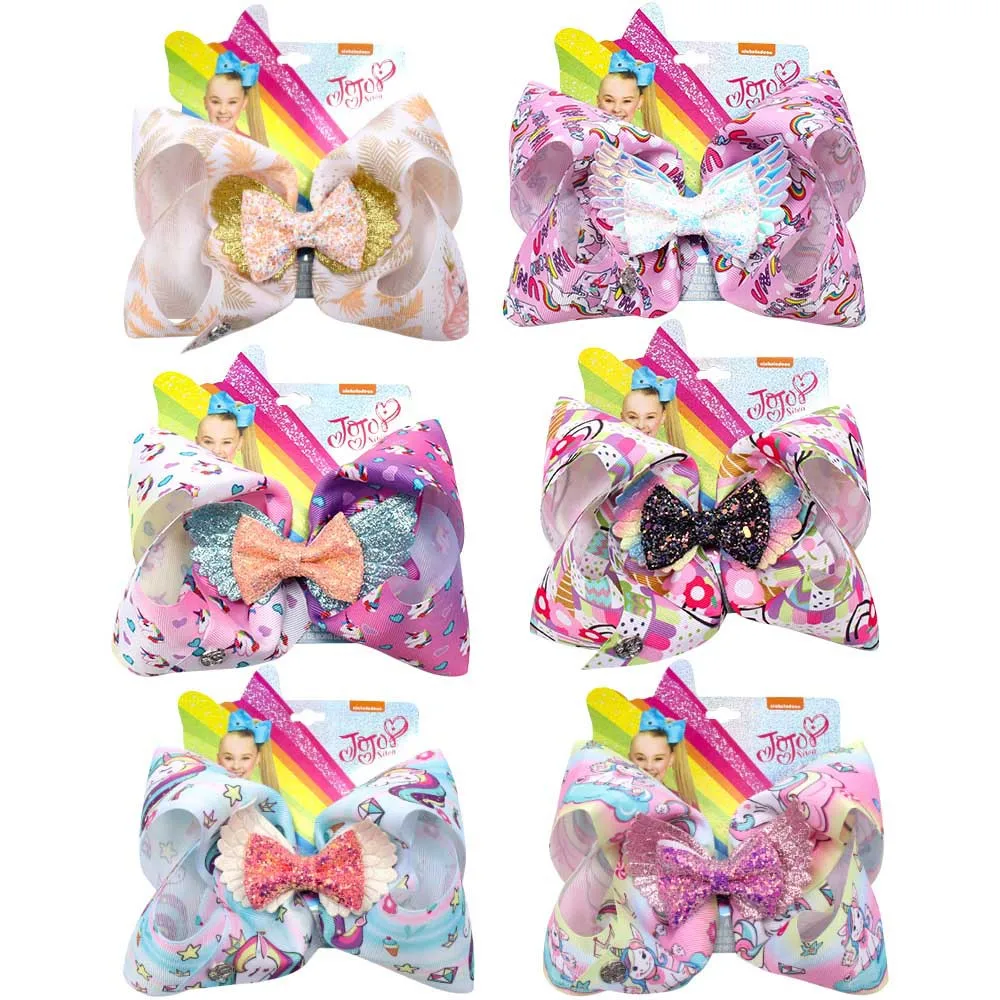 7 &quotJojo Siwa большой единорог банты для волос с зажимами детей девочек Блестящий