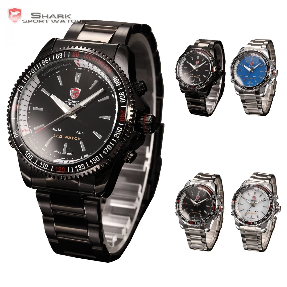 

SHARK Sport Watch Men Mako Relogios Digital LED Date Alarm Stainless Steel Band Men Army Quartz Watches/SH001-004