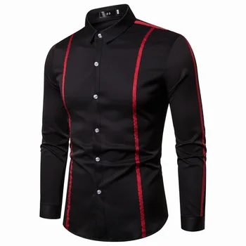 

2020 Men's Slim Vertical Shirt Trendy Shirt Men Male Business Dress Fashion Patchwork Shirts Tops Formal Men T Shirt Homme 5XL