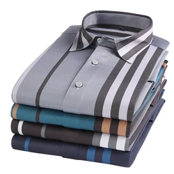 Chemise d'été à manches longues pour homme, à rayures, sans repassage, à la mode, Slim, à boutons, décontracté, Anti rides 