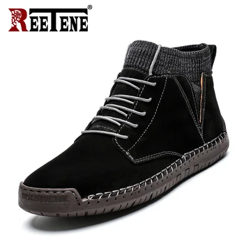 

REETENE Winter Warm Boots Men Handmade Leather Men Boots High-Top Retro Casual Boots For Men High Quality Fashion Men's Boots
