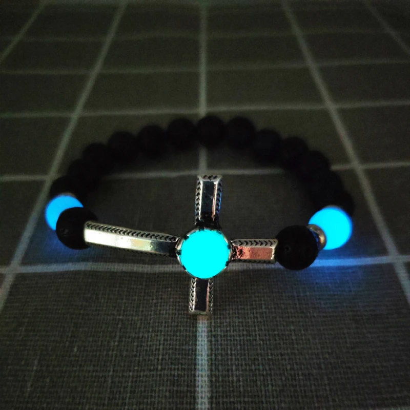 style 1 blue Светится в темноте, натуральный камень, бисер, женский браслет, сплав, крест, мужской браслет, браслет, состояние мужчин, светящиеся украшения, подарок - Окраска металла: style 1 blue