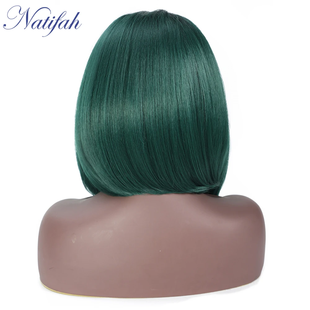 Natifah Ombre Bob Wig Short Straight Green Wig Synthetic Lace Front Wigs 150%Density Heat Resistant bobo Hairstyle Cosplay