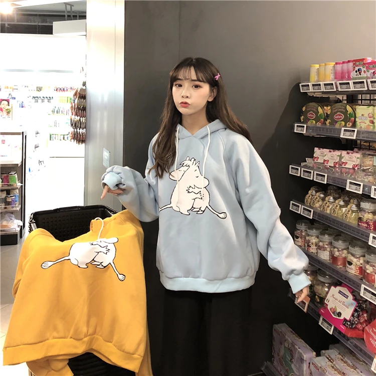 Женские толстовки с капюшоном, с принтом Kawaii, свободные, для студентов, Harajuku, одежда для женщин, толстые, теплые, для отдыха, уличная одежда, толстовки