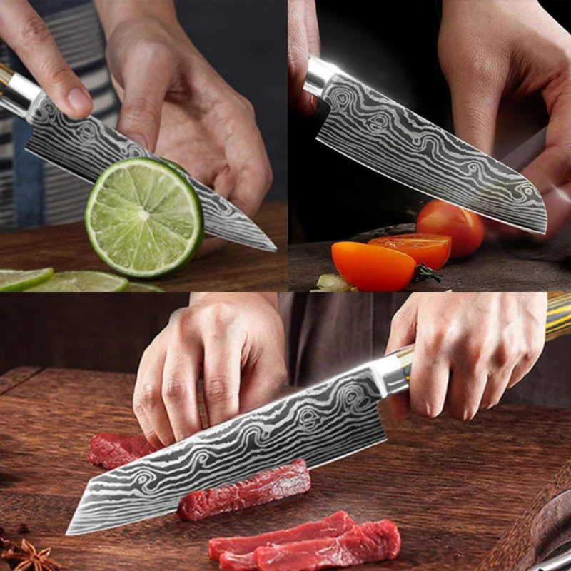  5PCS Kitchen Knife Set Japanese Chef Knives 7CR17 440C Damascus High Carbon Stainless Steel Utility - 4000309974507