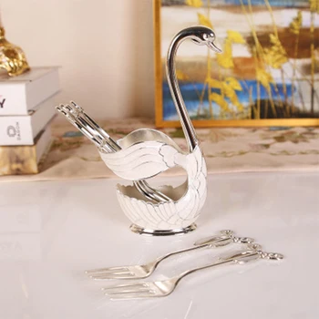 

Coffee spoon Fruit Spoon Fork Set With Fruit Spoon Fork Set Household Decoration Cute Swan Dessert Spoon Tableware