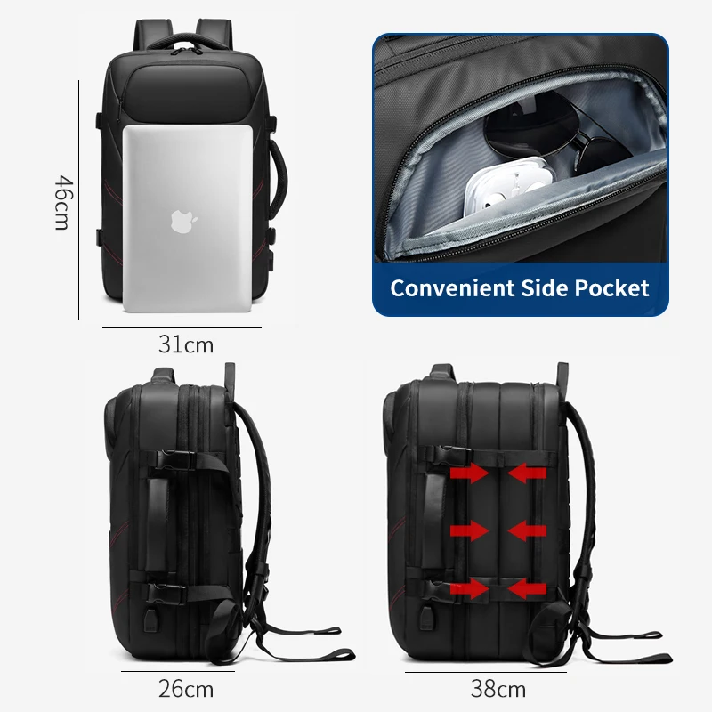 OZUKO Men Multifunction 17/20"Laptop Backpack Waterproof USB Charging Travel Bag