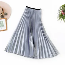 Осенне-зимняя блестящая металлическая женская юбка женская Элегантная Шелковая миди юбка империя трапециевидные гофрированные длинные юбки Faldas Saias
