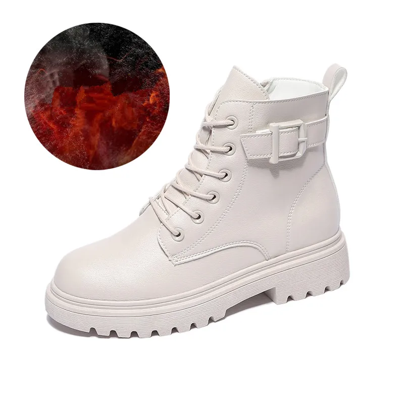 

2021 Ladies Winter Plush Warm Boots Increase Non-slip Martin Boots High Quality Leather Shoes Designer Brand Shoes Black White