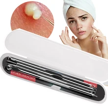 Серебряный 4 шт./компл. и черных точек комедонов игла для чистки лица pin прыщей Belmish экстрактор инструмент для удаления угрей ложка для Инструменты для ухода за кожей лица