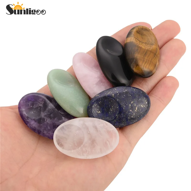 Sunligoo овальный волнующий камень пальмовые камни карманные натуральные Рэйки, лечение чакры Кристалл терапия геометрические энергии гладкие драгоценные камни - Цвет: 7x Mixed Stone