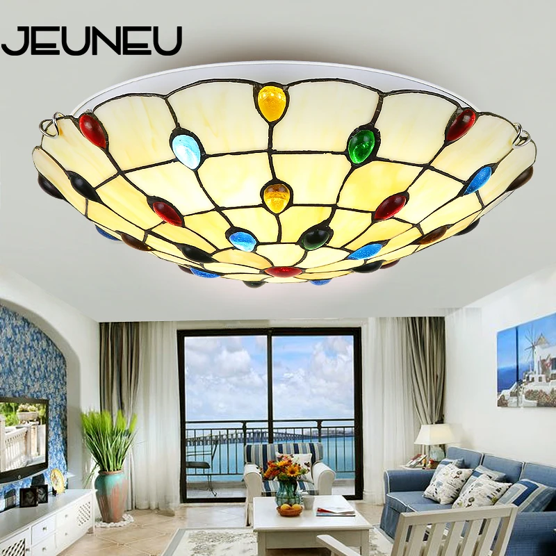 Nordic Europe Modern Art Deco Ceiling Lamp LED with 2 Lights Vintage Colorful Glass for Living Room Lobby Bedroom | Освещение