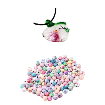 

100Pcs Beads Jewelry Accessory Ceramic Round 8 Mm Dia. & 1 Pcs Heart with Flower Ladybug Glass Beaded Necklace