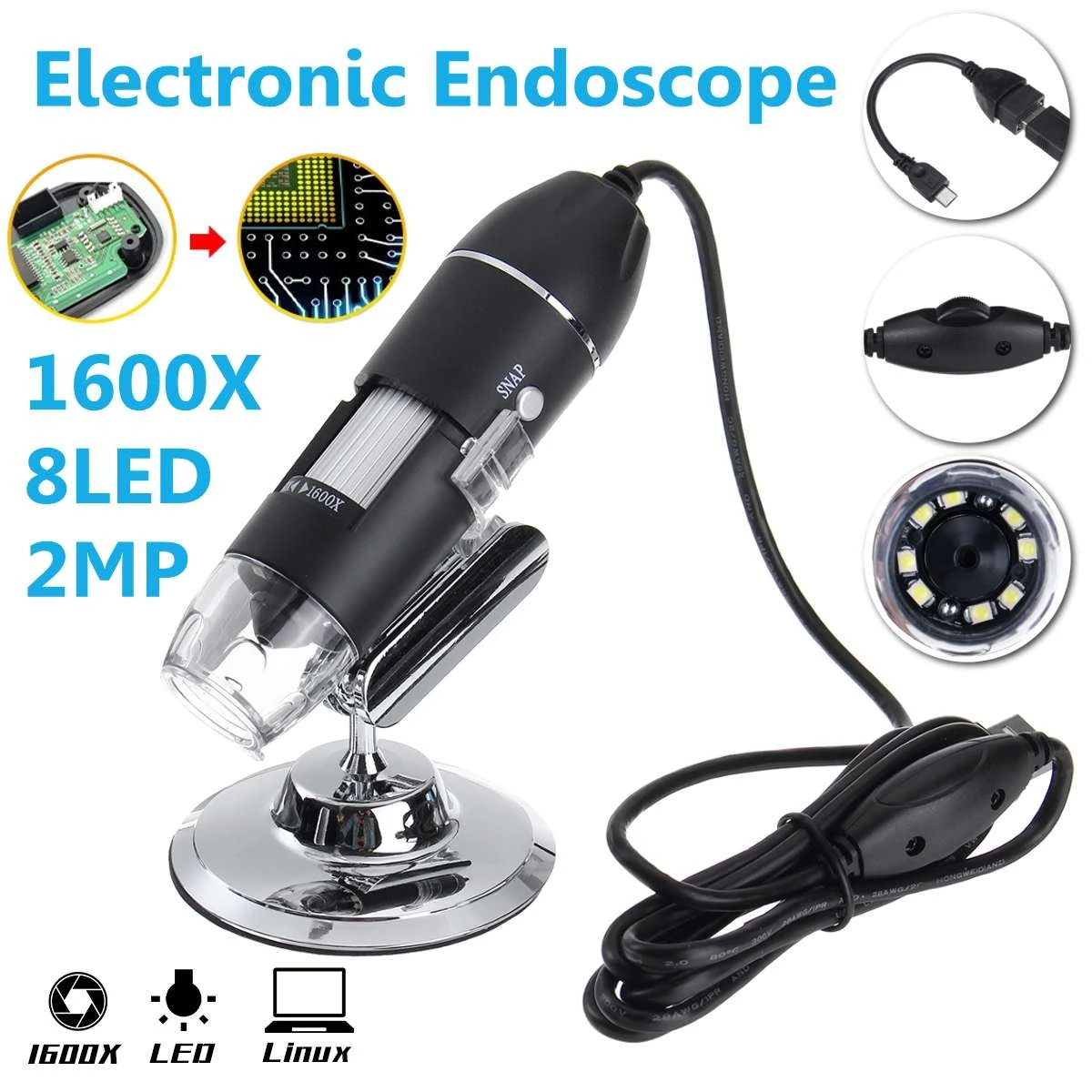 Digital Microscope Adjustable 1600X 2Mp 1080P 8 Led Type-C Micro USB Magnifier Electronic Stereo USB Endoscope for Phone Pc 1600X Digital Microscope Adjustable 1600X 2Mp 1080P 8 Led Type-C Micro USB Magnifier Electronic Stereo USB Endoscope for Phone Pc 1600X