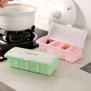 

Flip Plastic Spice Box Cans and Bottles Seasoning Box Set Household Combination of Equipment Salt Shaker with Spoon Kitchen Supp