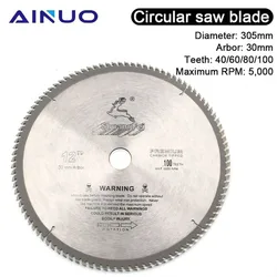 Hoja de sierra Circular de aleación de acero de tungsteno, cortador de madera con punta de carburo, disco de corte de madera, 12 pulgadas, 305mm