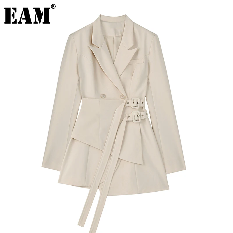 Irregular-Bandage Blazer Fit-Jacket Spliced Long-Sleeve Fashion Women EAM Spring Autumn