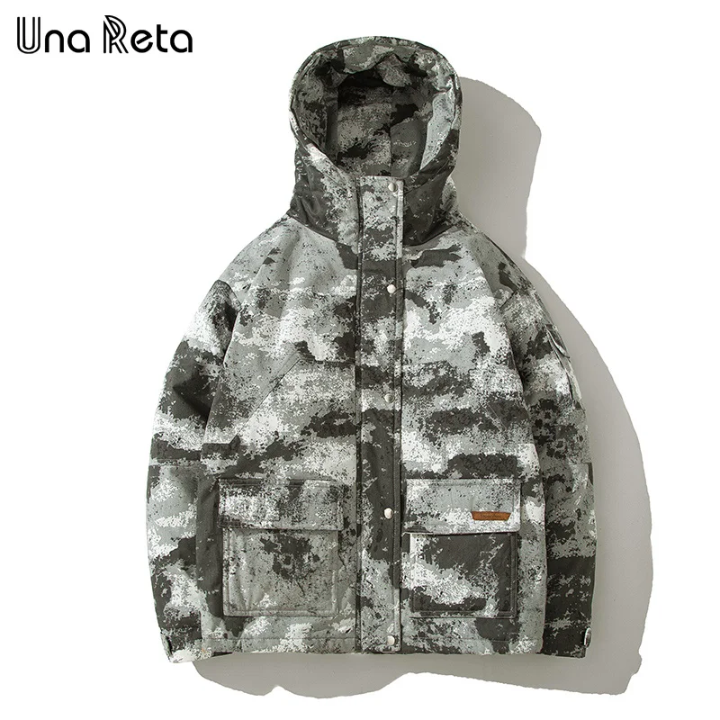 Una Reta/зимняя куртка для мужчин; Новое поступление; камуфляжные куртки с капюшоном для мужчин; s; хип-хоп принт; теплая парка; пальто свободного кроя; большие размеры; Мужская парка