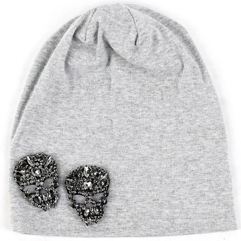 gray light gray Geebro, зимние шапки Skullies, стразы, для женщин и мужчин, громоздкие, мягкие, хлопок, полиэстер, шапки-унисекс, мужские шапки в стиле хип-хоп - Цвет: gray light gray