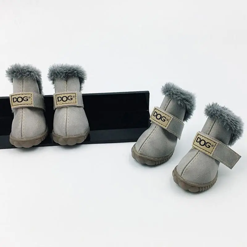 Gray Мода 4 шт./компл. Pet обувь удобные хлопковые нескользящие теплые мягкие зимние для больших собак, ботинки - Color: Gray