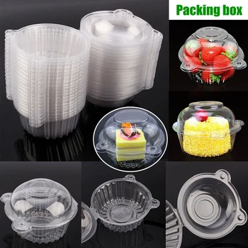 

New 100 Pcs Cute Cat Head Shaped Disposable Plastic Fruit Case Container Cupcake Cake Boxes Gifts Container