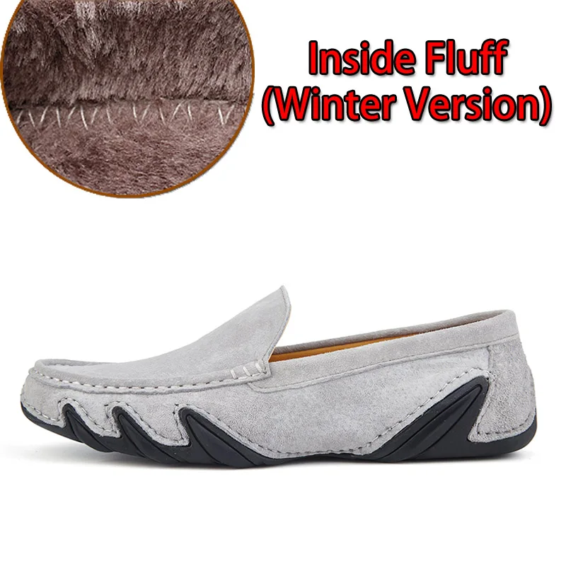 Gray Fluff Модные брендовые мужские повседневные лоферы; замшевая кожаная мужская повседневная обувь; весенние водонепроницаемые мокасины для мужчин; мокасины; chaussure homme; размеры 38-47 - Цвет: Gray Fluff