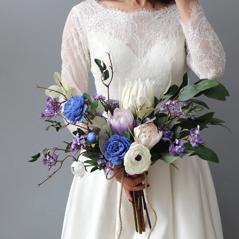 Same as picture JaneVini Ramo De Novia синий фиолетовый свадебный букет цветов Элегантный Искусственный шелк цветок императора брошь невесты Буке - Цвет: Same as picture
