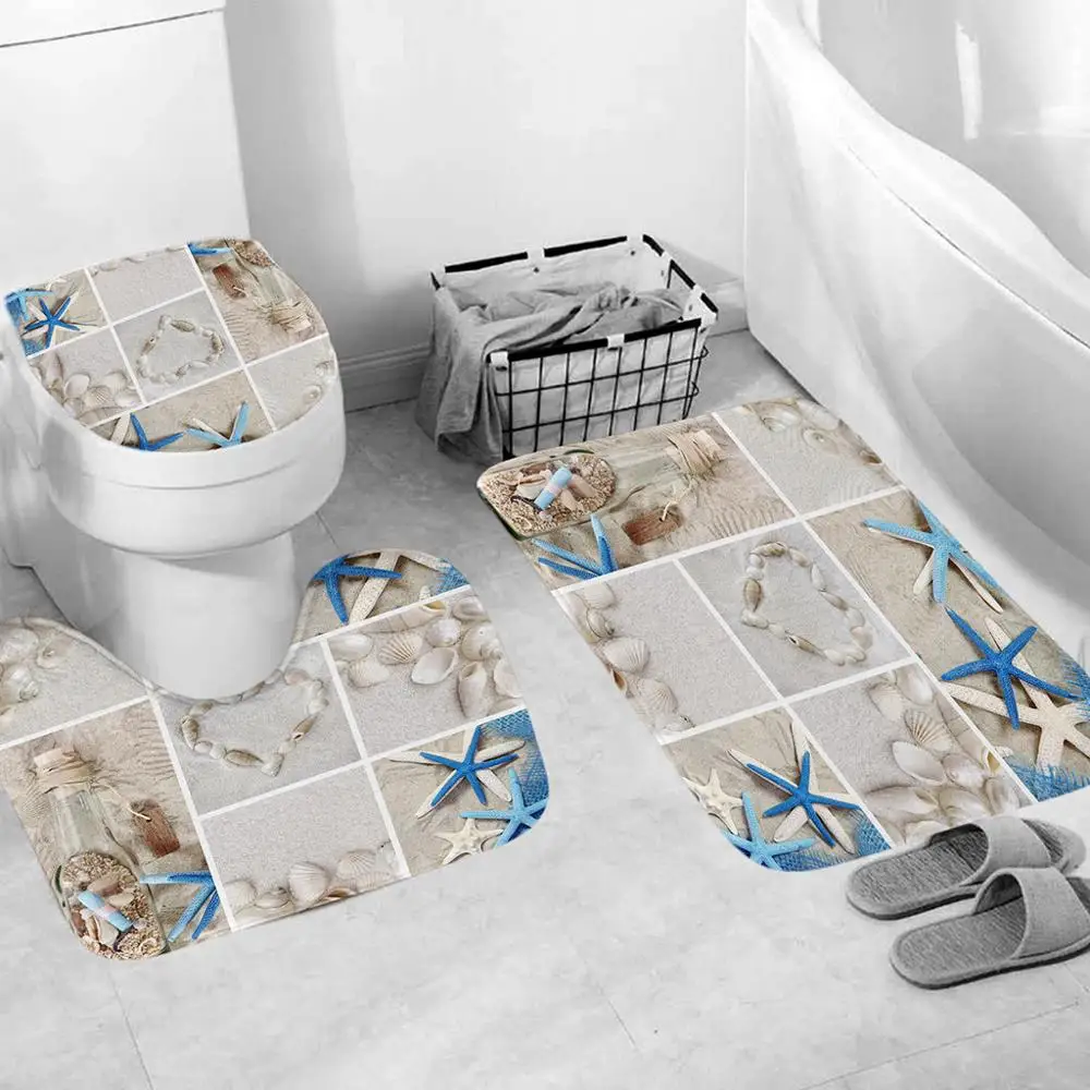 

3pcs Non-Slip Bath Mat bathroom set Kitchen Carpet Doormats Decor With Hooks Bathroom Curtains salle de bain bath accessories CD