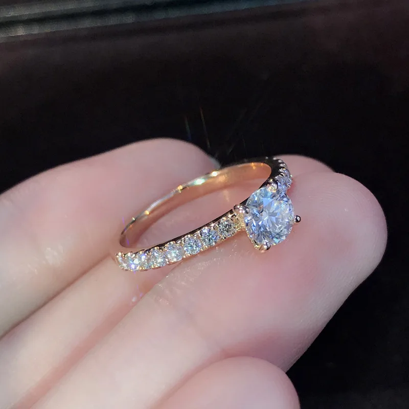 Кольцо из чистого розового золота 18 К 1ct 2ct 3ct VVS1 Moissanite, модное Стильное ювелирное изделие, юбилейное обручальное кольцо с круглой огранкой