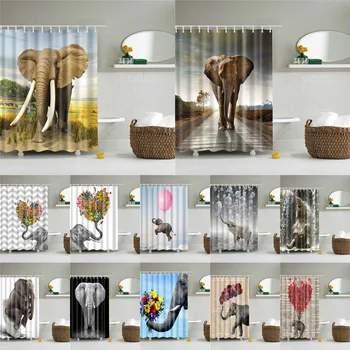 

Animals Elephant Printed Shower Curtains Bathroom Curtain Fabric Funny Waterproof Macrame Screen Home Decor With Hanging Ring