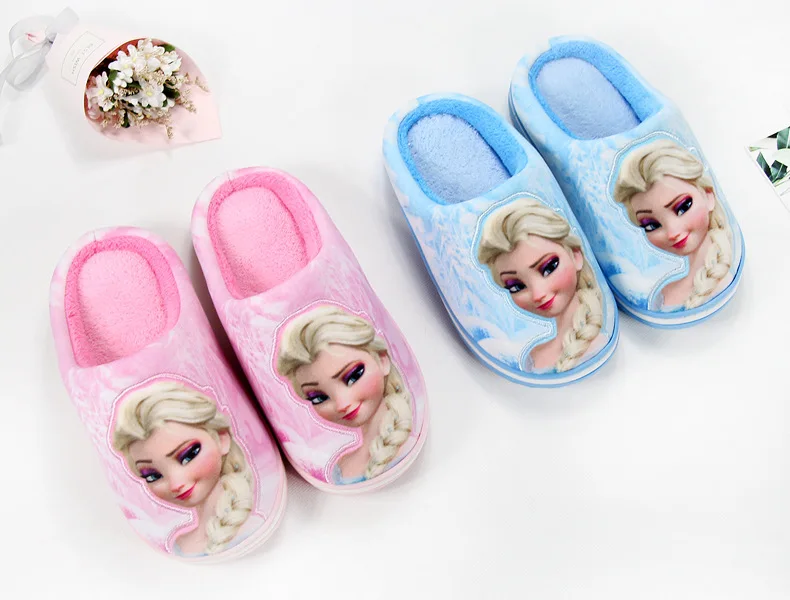 Disney/хлопковые тапочки для девочек; Новинка года; сезон осень-зима; теплая Нескользящая хлопковая обувь для девочек; тапочки для принцессы Эльзы