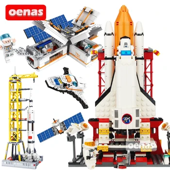 

City Space Shuttle Launcher Center NASA Saturn V Spaceport Rocket Airplane Model Building Block Bricks Boy Educational Toys Gift