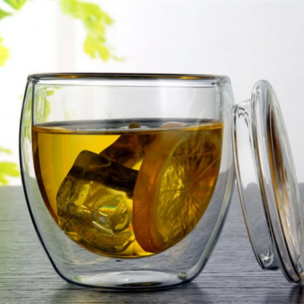 Двойная прозрачная стеклянная креативная кофейная чашка утолщенная Изолированная молочная чашка стеклянная чашка с бамбуковой крышкой