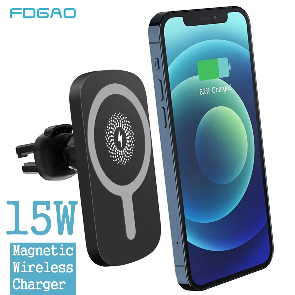 15W Automatic Magnetic Wireless Car Charger for iPhone 12 Pro Max Mini Air Vent Mount Qi Fast Charging Holder For Magsafe Case