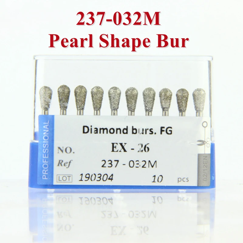 

10pcs/set Dental Dimond Burs EX-26 FG Shank 1.6mm 237-032M Blue Rings Medium High Speed High Quality Grinding Tool for Dentistry