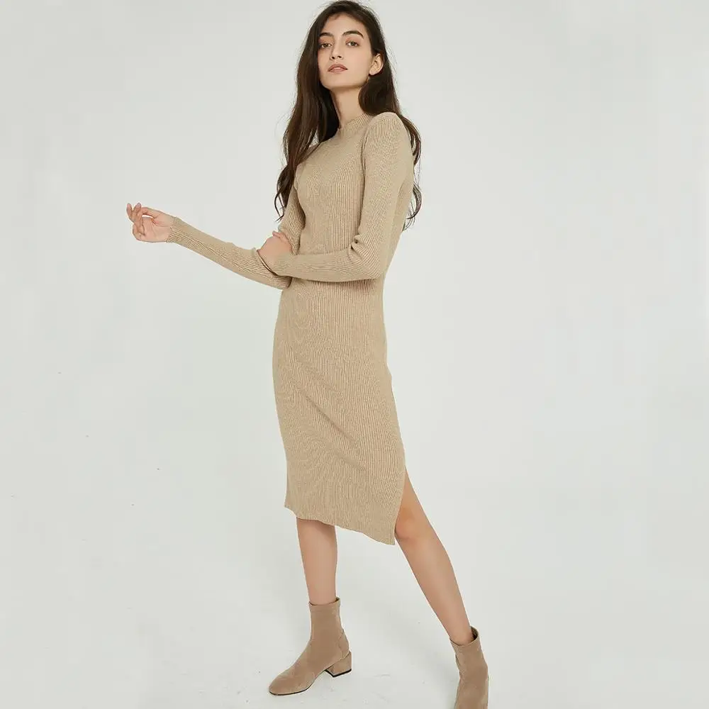 Wixra, женское платье-свитер, элегантное тонкое женское платье с круглым вырезом, длинный рукав, длина до колена, вязаные платья для девушек, Осень-зима