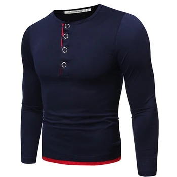

2019 Autumn and Winter New Men's Casual Fake Two-piece Iron Buckle Decorative Long-sleeved Slim T-shirt Large Size J777