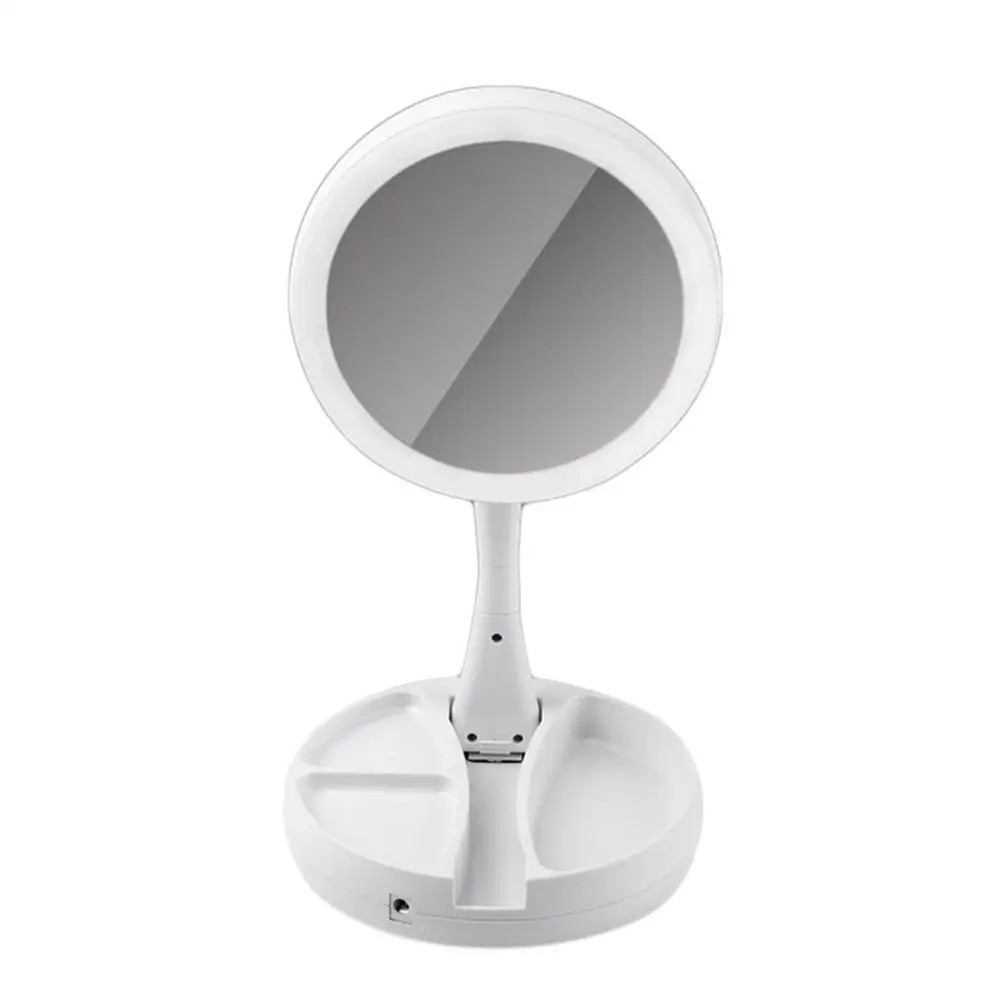 

Double-sided LED Lights Makeup Mirror 360-Degree Rotation Desktop Lighted Mirror Folding Cosmetic Storage Mirror