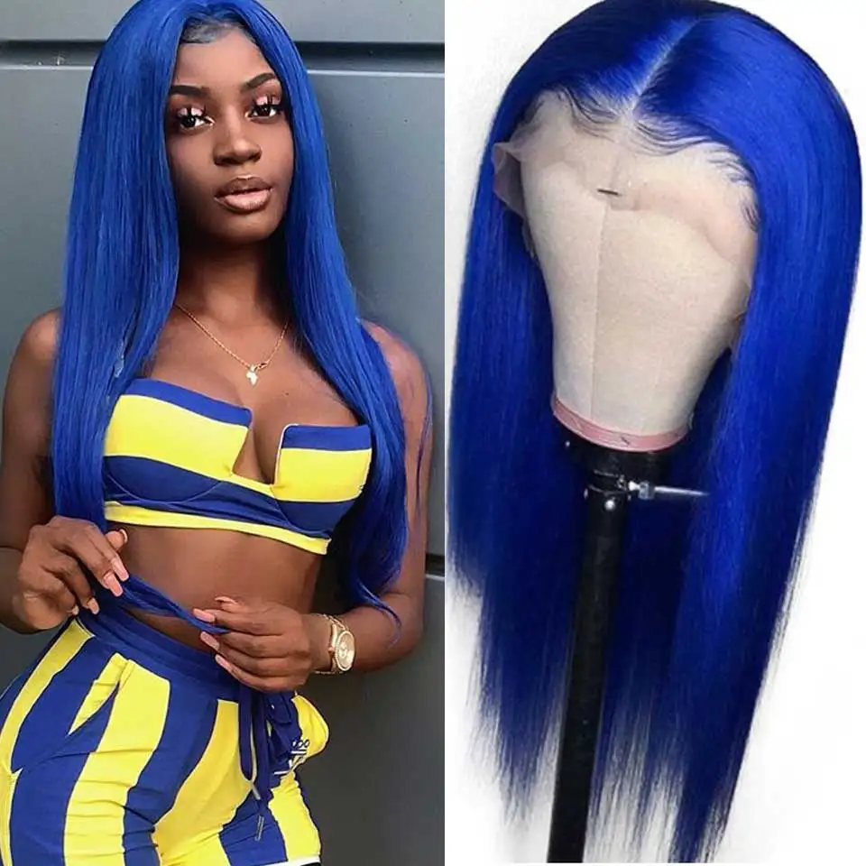 Прозрачные 13*4 парики из натуральных волос на кружеве, предварительно выщипанные, не Реми, 150%, бразильские прямые парики на кружеве для черных женщин - Цвет: Dark Blue