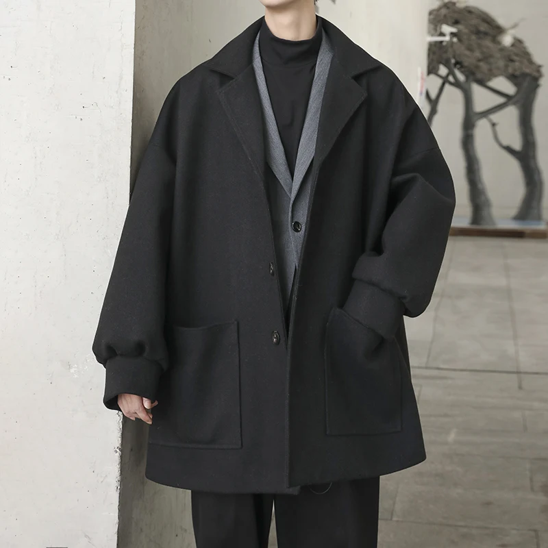 

Nice Autumn And Winter Pop Windbreaker Men Long Section Special Loose Solid Color Jacket Fashion Casual Woolen Coat M-2XL