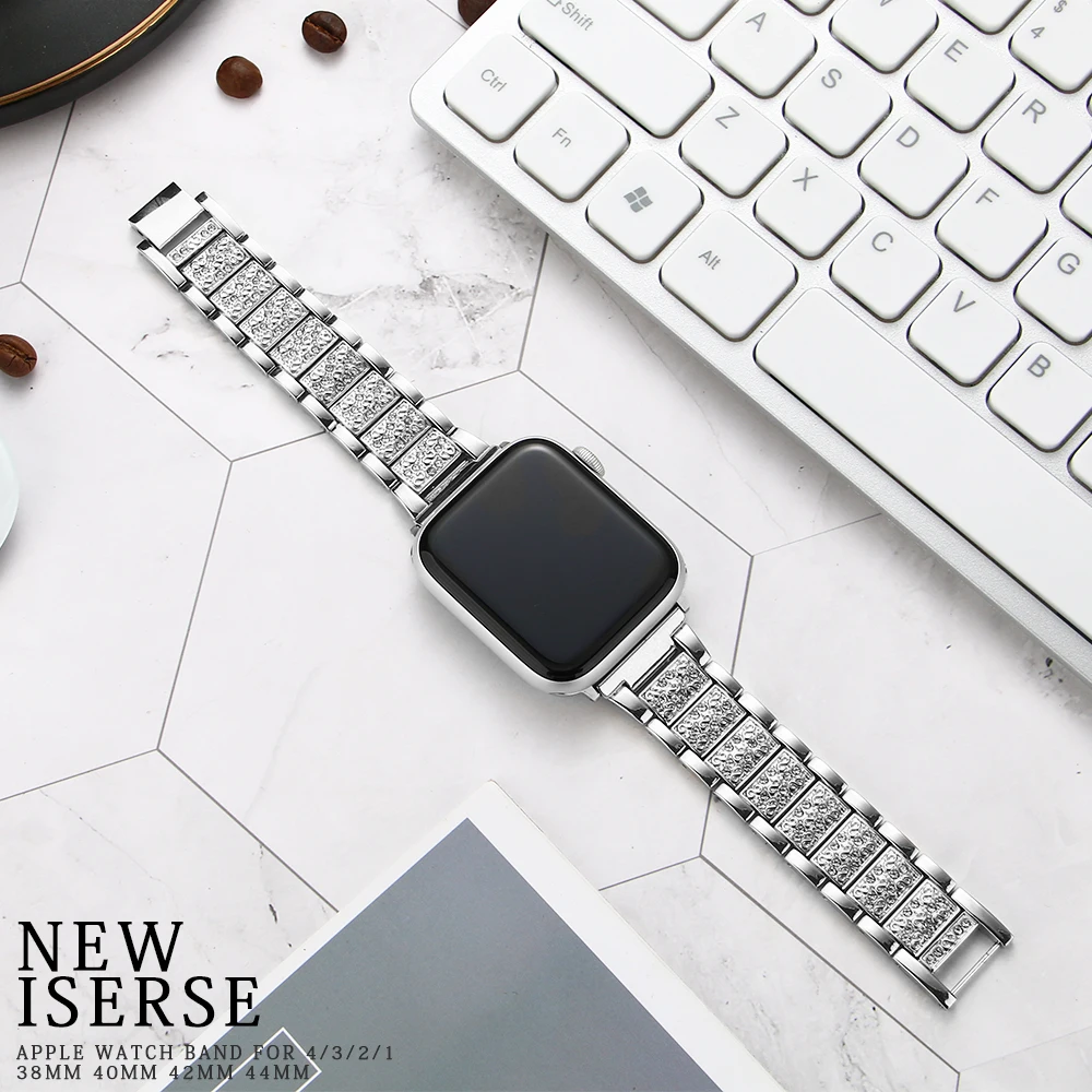 

Stainless steel strap for Apple Watch watchband 40mm 44mm 38mm 42mm correa women diamond band for iWatch series 5 4 3 2 1 bracel