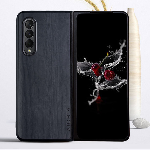 Samsung Galaxy Z Fold 3 5G Case, Z Fold3 5G Case PU Leather Retro Wood Grain Phone Case