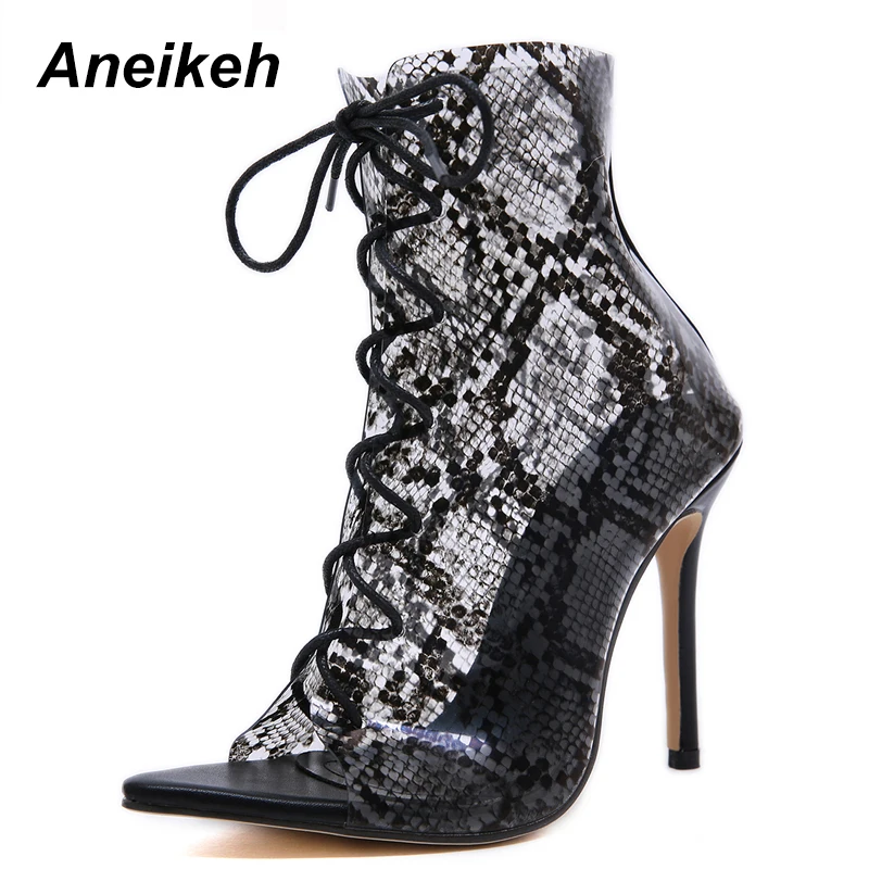 black Aneikeh/Босоножки; женские туфли-лодочки на высоком каблуке; летние туфли из прозрачного ПВХ с открытым носком; пикантные вечерние женские ботильоны с перекрестными ремешками для ночного клуба - Цвет: black